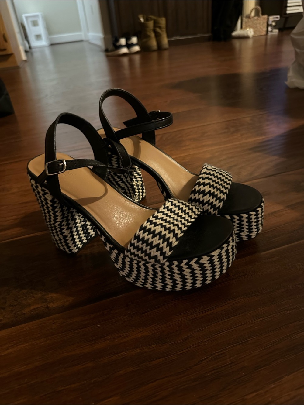 Black & White Platform Block Heel Sandals